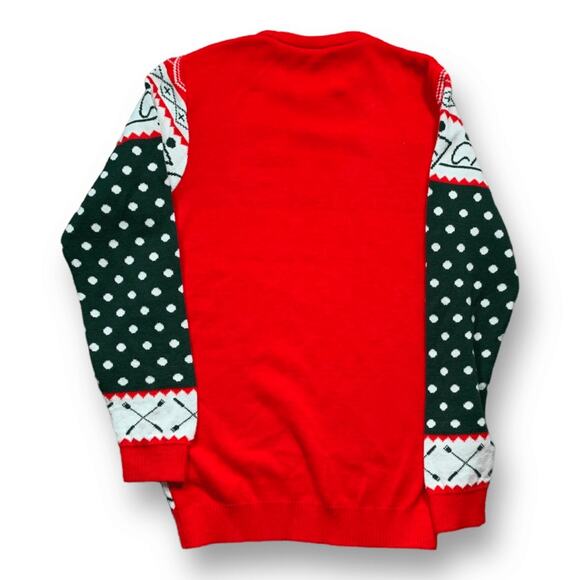 Square Blades Rowing Holiday Sweater Green Red Fair Isle Polka Dot Crewneck - Picture 2 of 7
